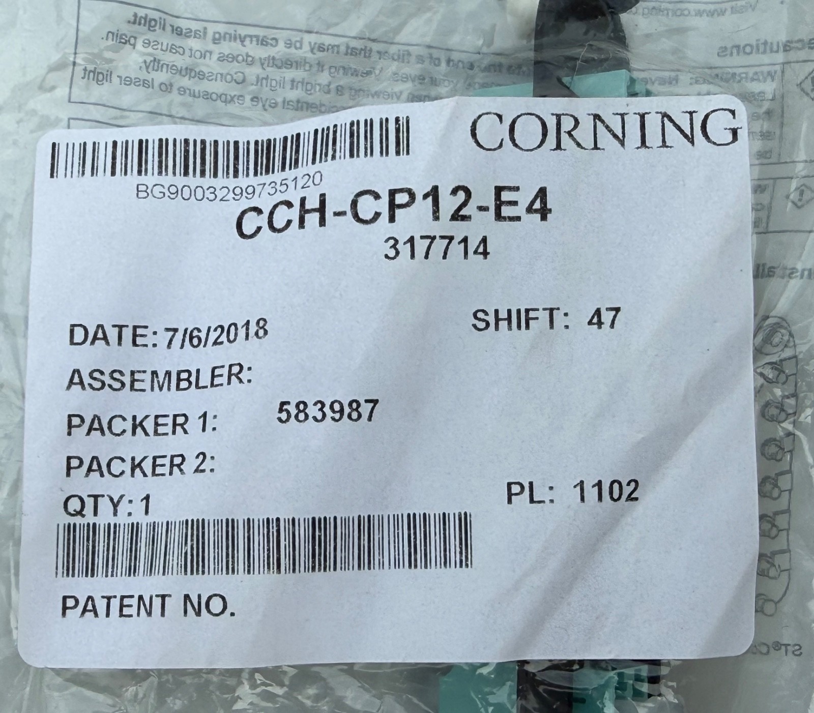 Corning CCH-CP12-E4 Corning Fiber Adapter Panel with 6 LC Duplex MM OM3
