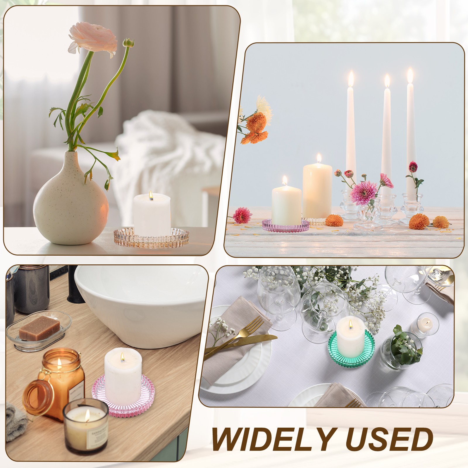 2 Pcs Green Candle Holder Plates, 4" Round Glass Candle Tray