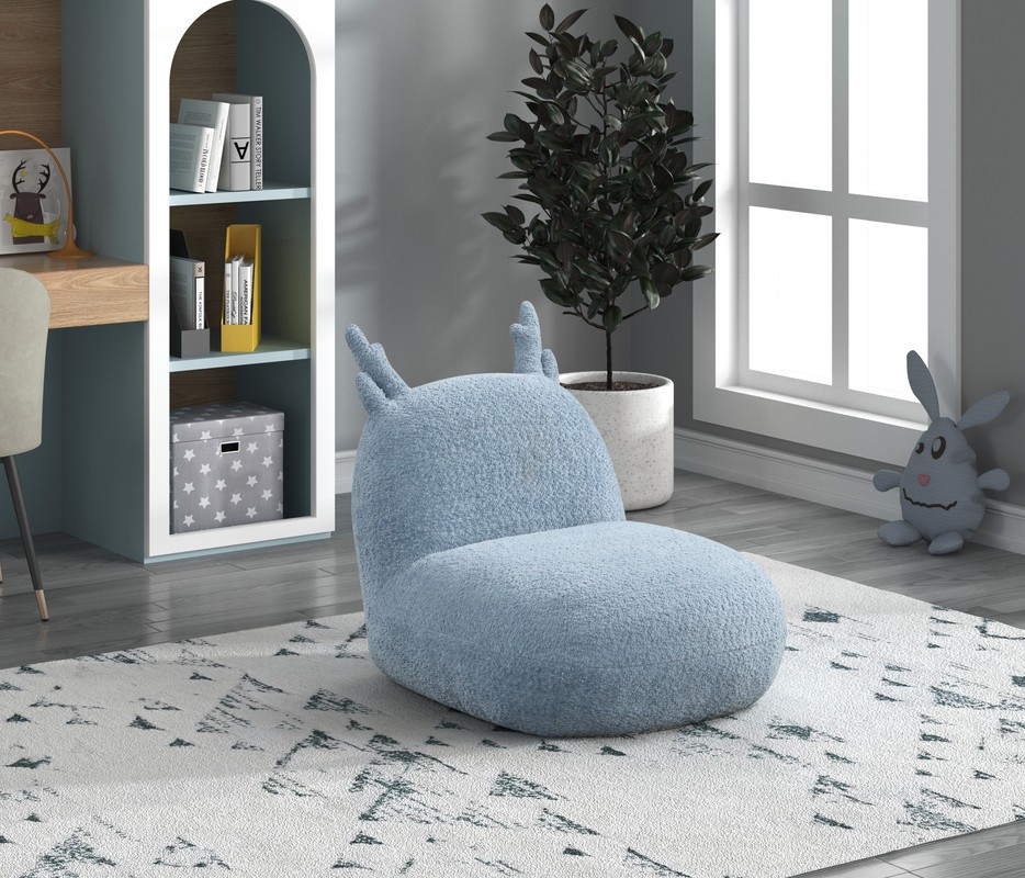 Blue Chenille Deer-Shaped Kids Chair 21.5"W - Soft, Plush, Animal Chair