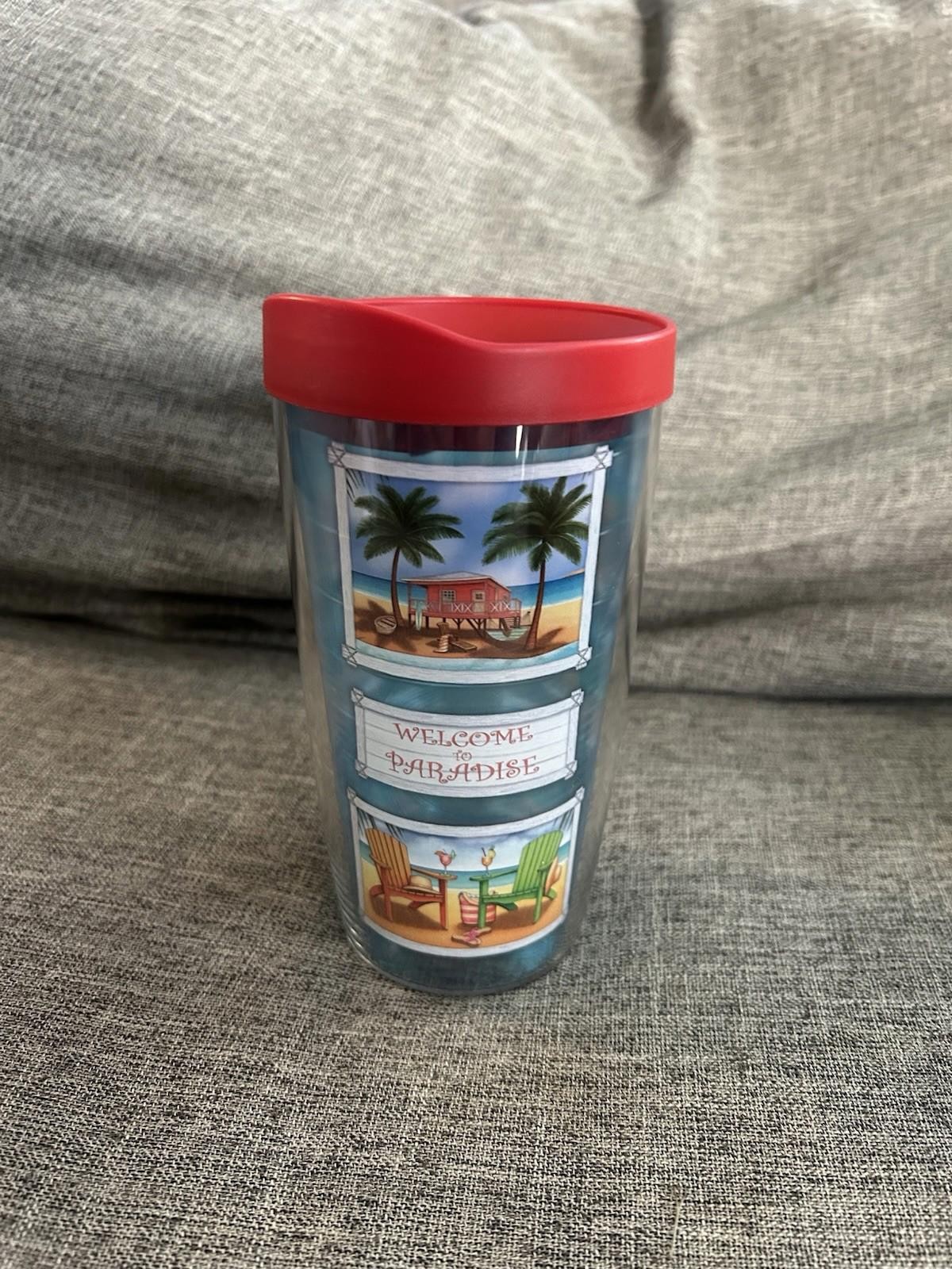 Tervis Tumbler Welcome To Paradise 16 oz Red Lid Insulated BPA Free