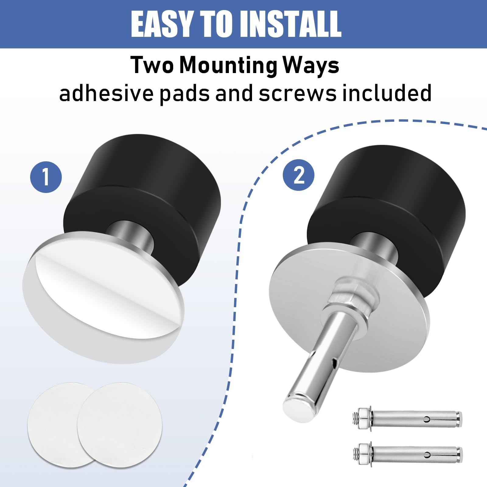 Door Stoppers Self Adhesive Door Stops for Floor Wall Mounted, Stainless Stee...