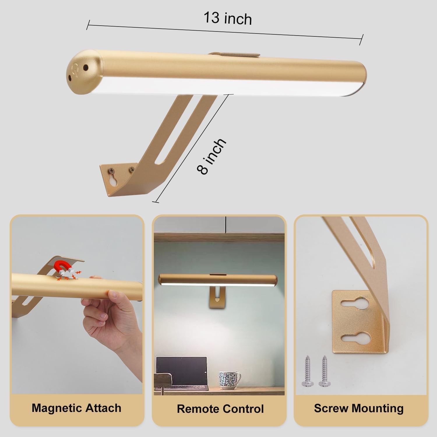 Picture Light, Rechargeable Light for Paintings with Remotes, Gold