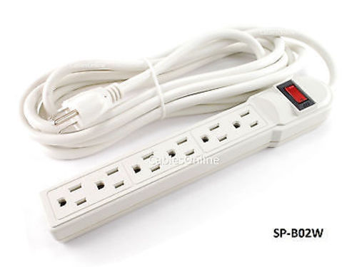 6 Outlet Surge Protector 90J / 15AMP Power Strip w/ 12ft Cable, White, SP-B02W