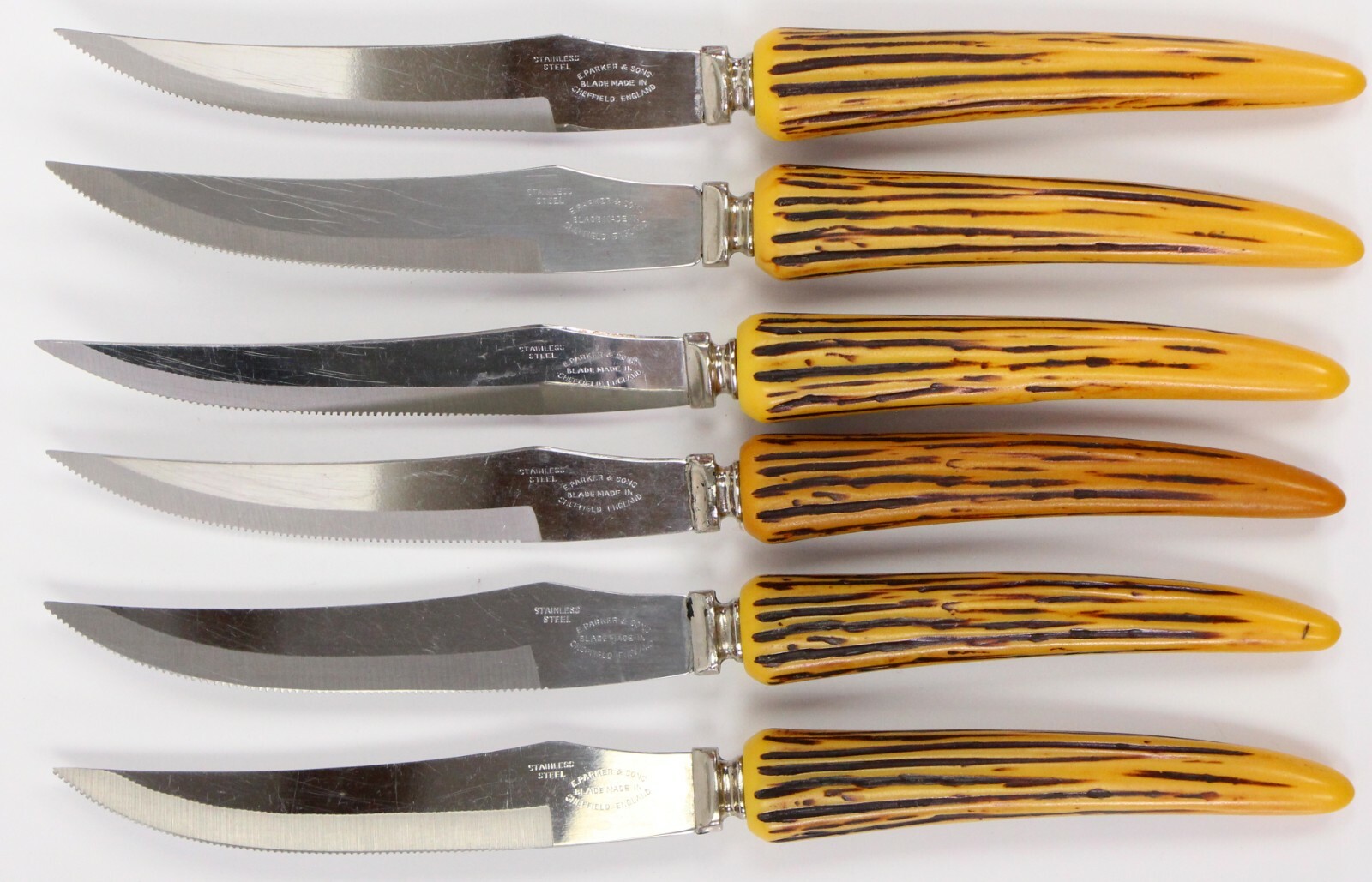 E. Parker Sheffield Stainless Cutlery Carving Set Knife Fork Sharpener 6 Knives