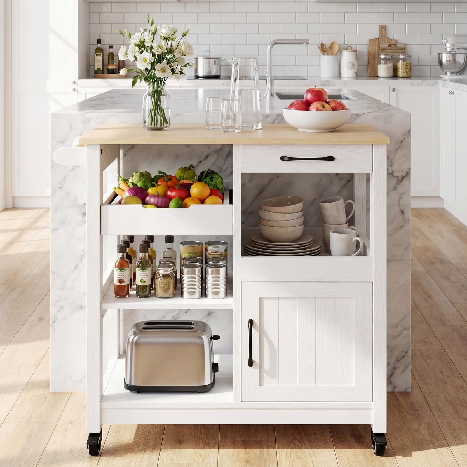 Kitchen Island with Storage, Rolling Kitchen Island on Wheels, Kitchen Cart w...