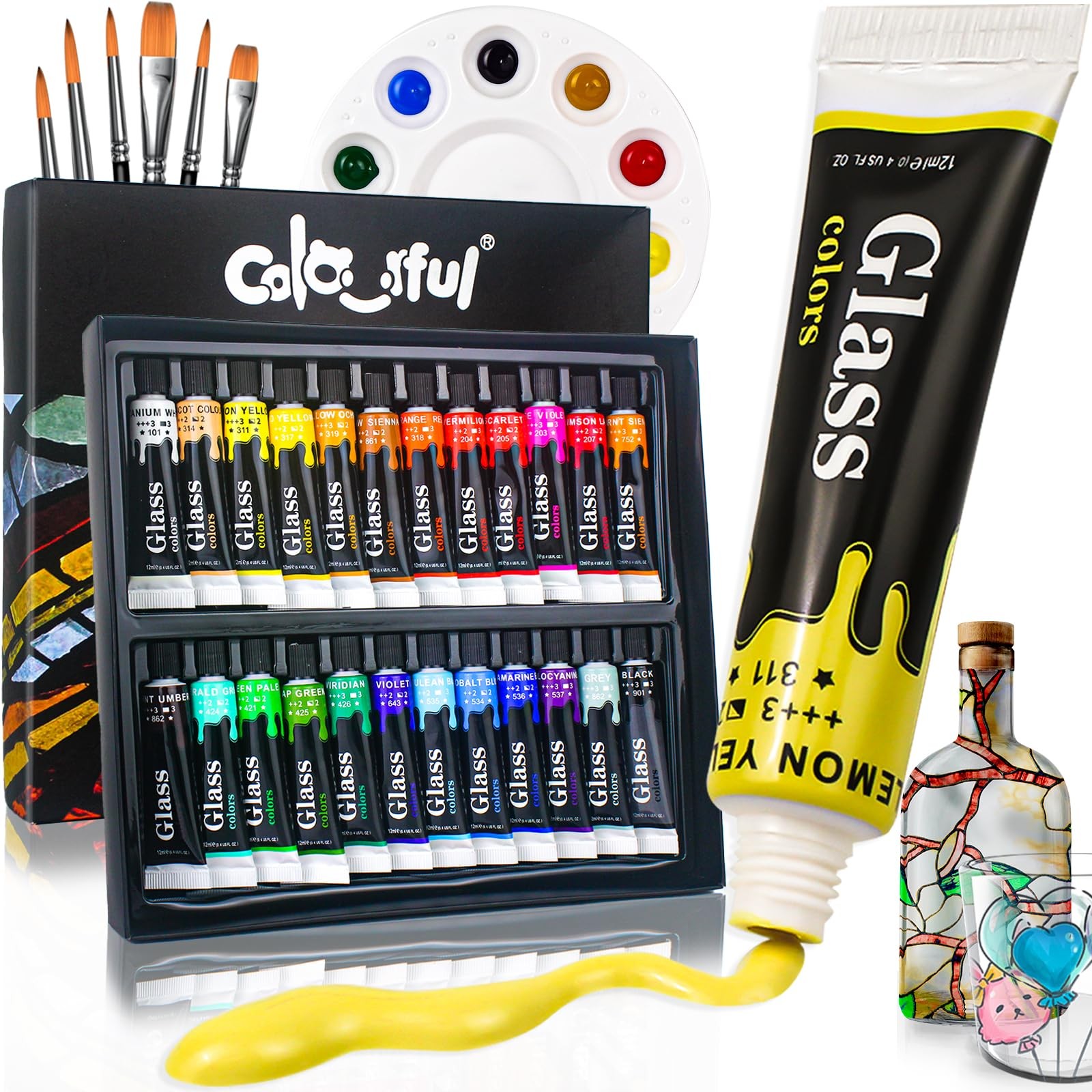 Colorful Stain Glass Paint Set 9.6 Fl Oz (Pack of 1), 0.4 24)
