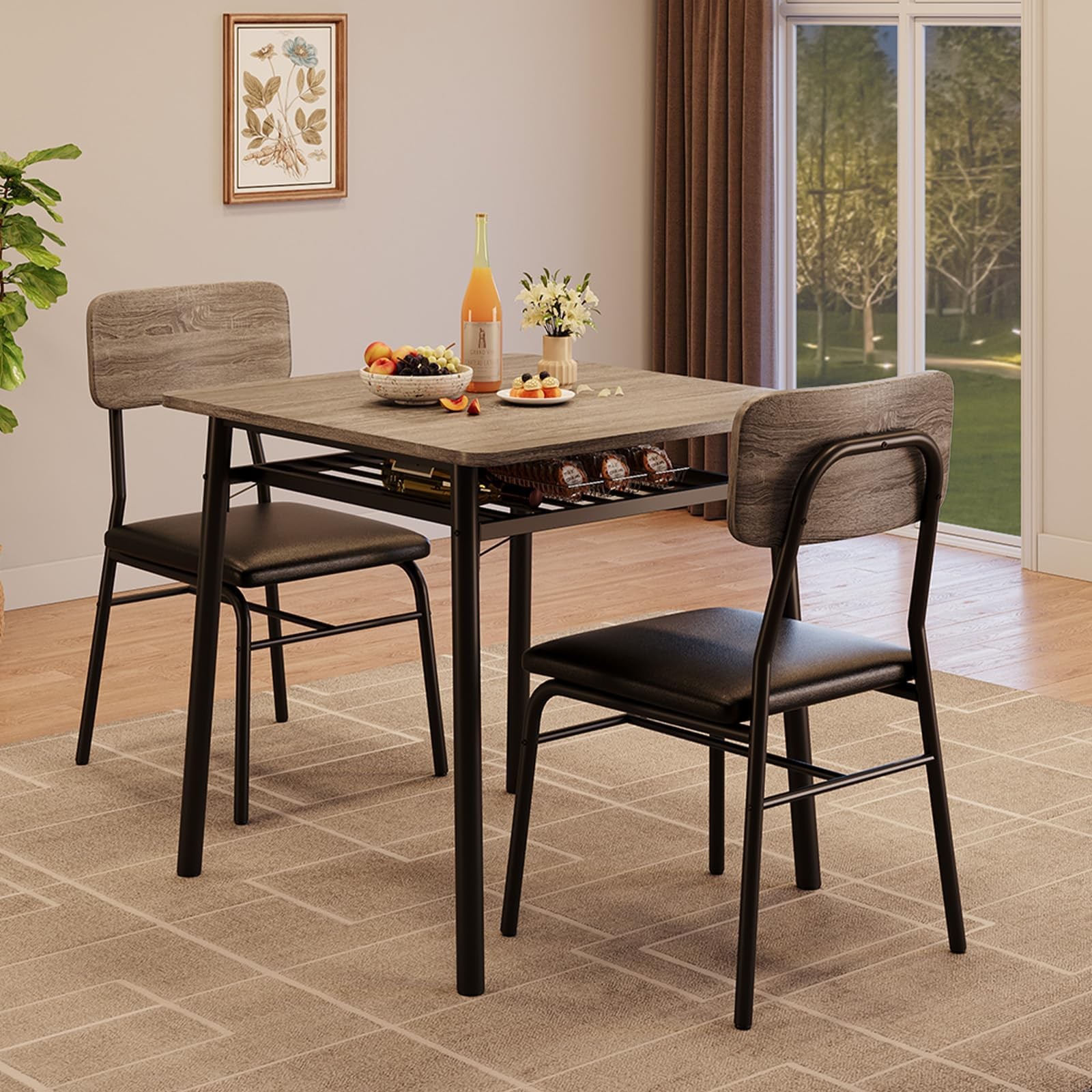 Set for 2 Dining Table Kitchen Table with 2 Chairs for Small Space Apartment