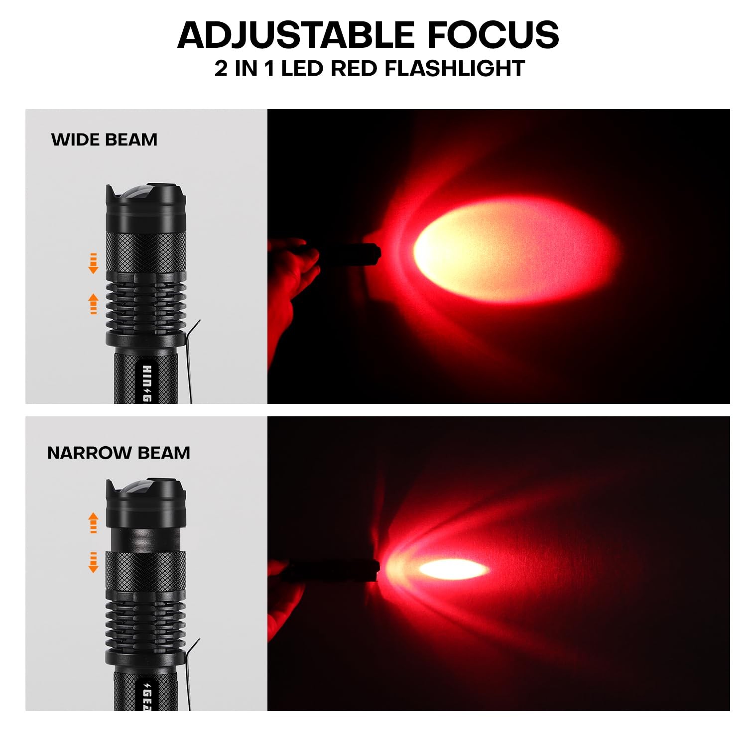 HinsGEAR 2 Pack Red Flashlight LED Single Mode Light 1 2 Pack, Black