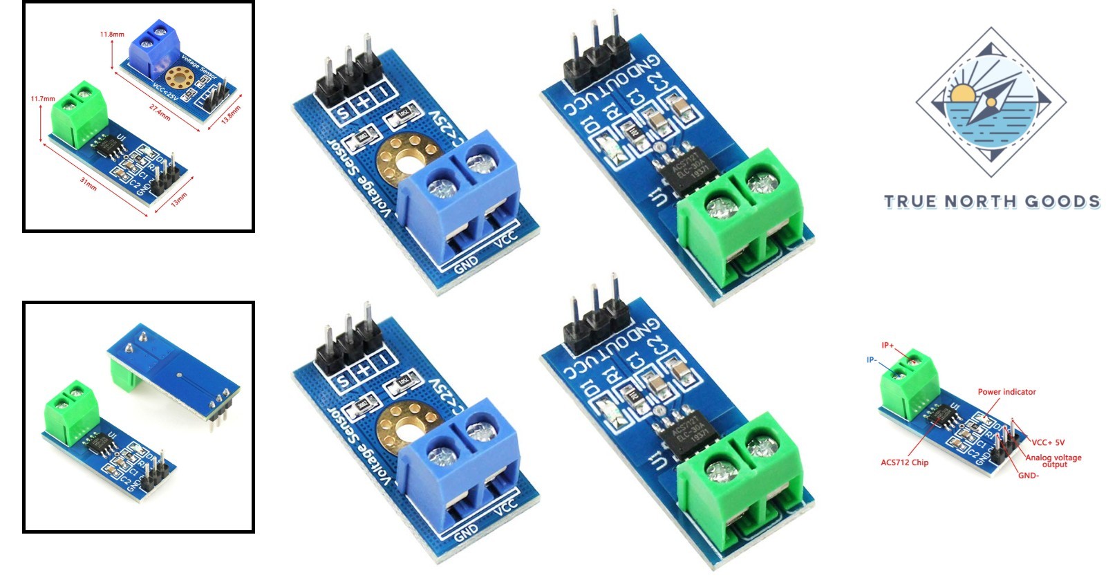 2pcs Hall Effect Current Sensor Module with Voltage Tester for Arduino Projects