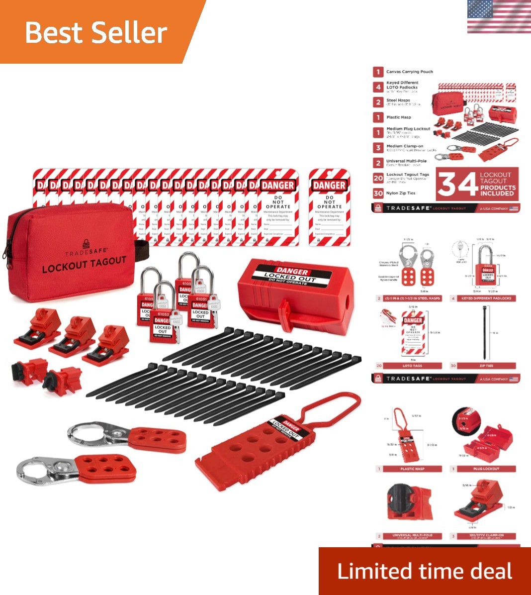 OSHA Compliant Electrical Lockout Tagout Kit - Portable Safety Solution in Red