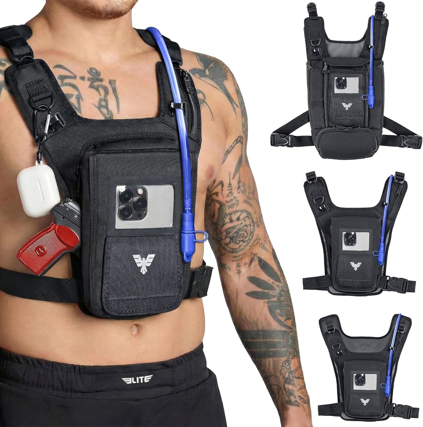 Elite Hydra Running Chest Pack W/ Gun Holster, Phone Holder Touch Friendly, Came