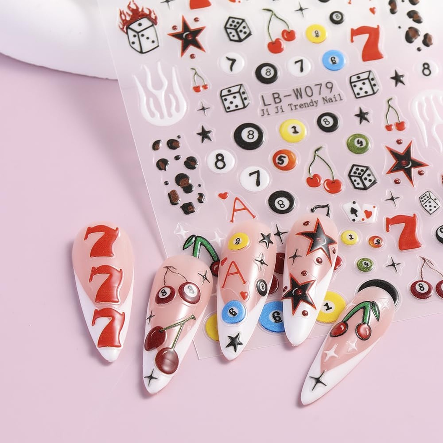 4 Sheets Pool & Dice Nail Art Stickers Decals, Cute Cartoon Style Dice Billia...