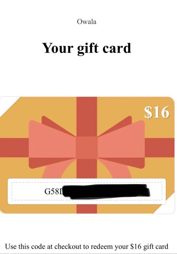 Electronic Owala Gift Card $16 USD Value-email not ship