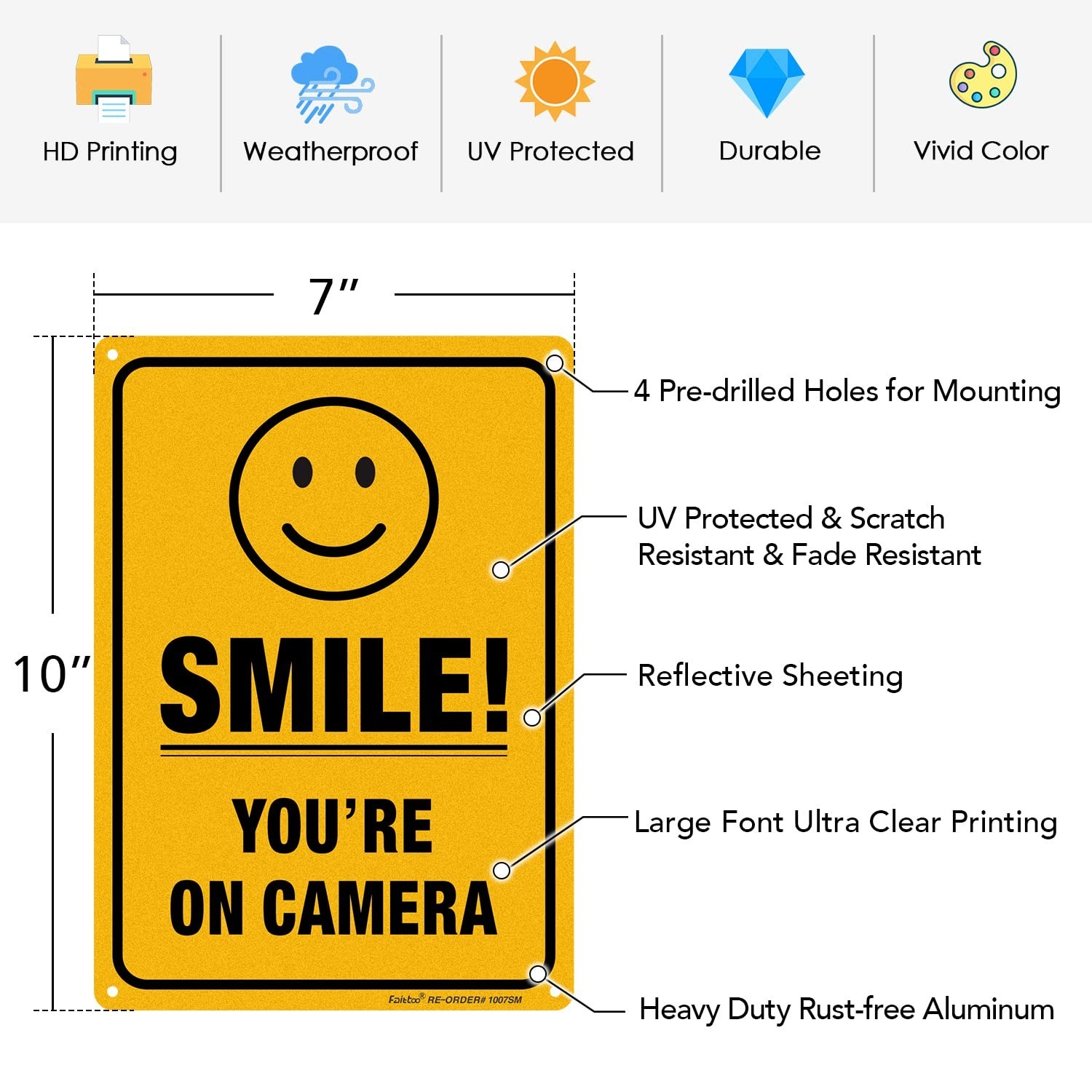 2 Pack Smile You're On Camera Video Surveillance Sign - 10 x7 Inches .040 Rus...