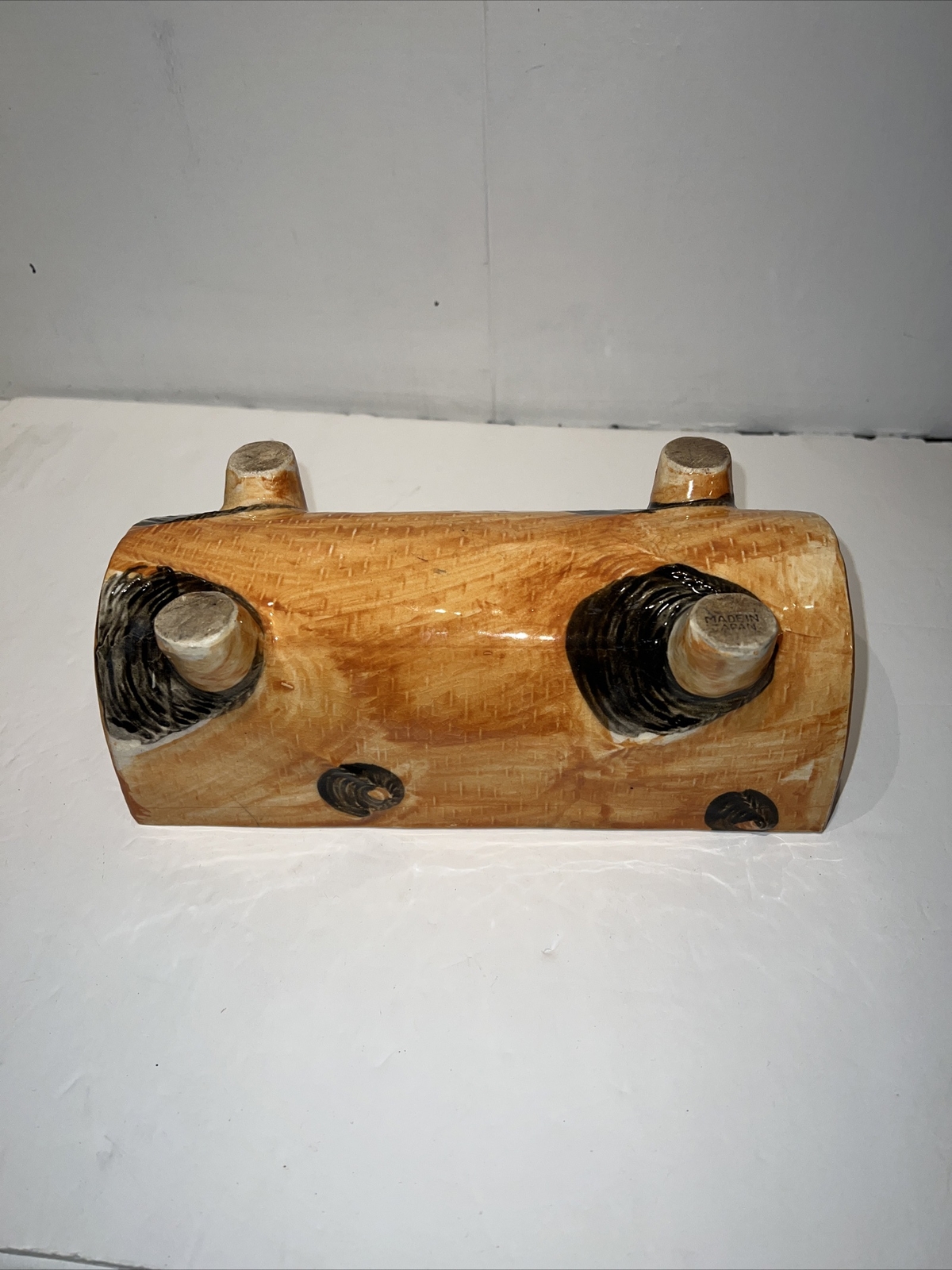 Vintage Brown Ceramic Log Planter Hand Painted Made In Japan