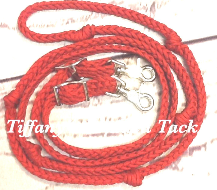 red paracord barrel reins with grip knots