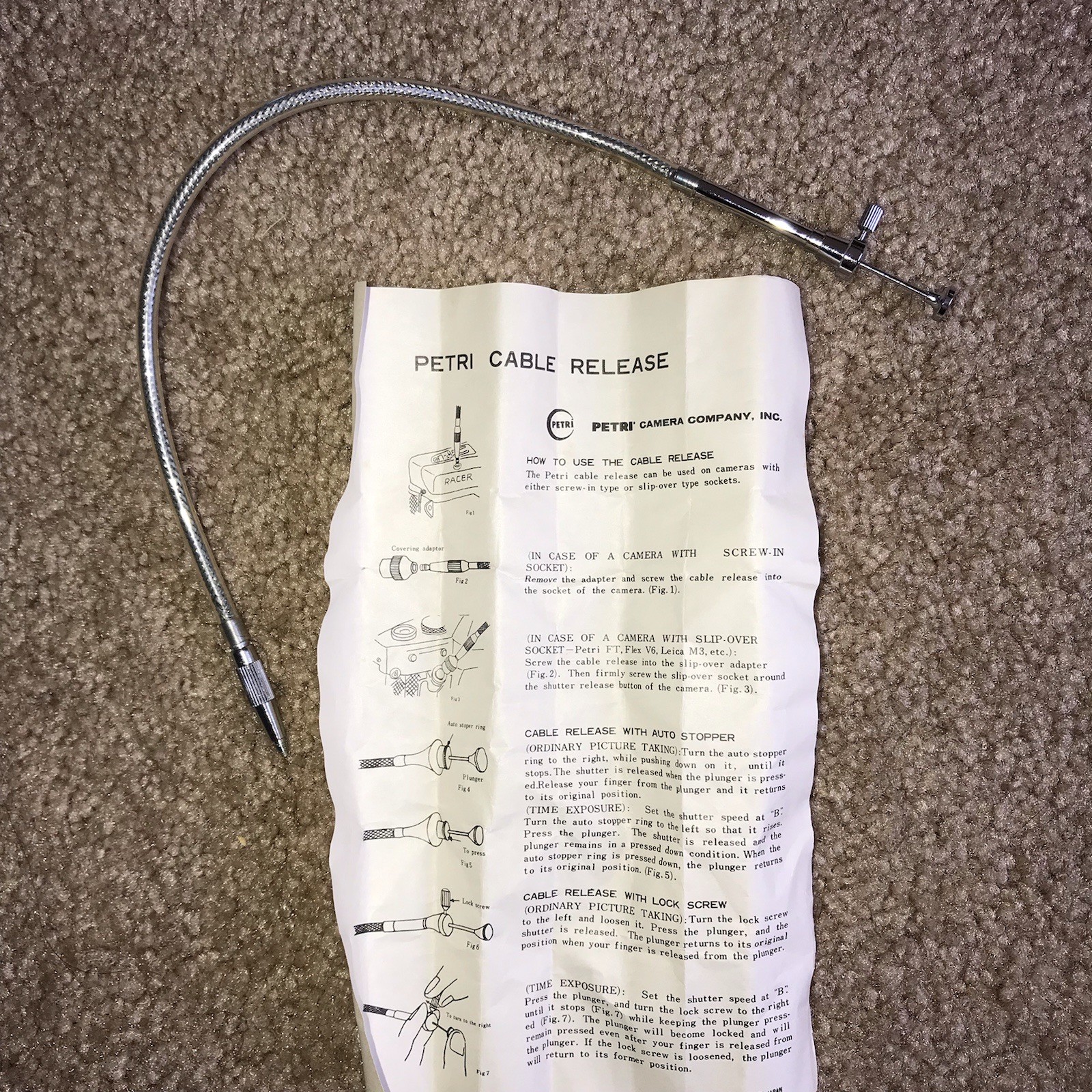 Vintage 12” Petri Camera Shutter Release Cable W Instructions Packaging Untested