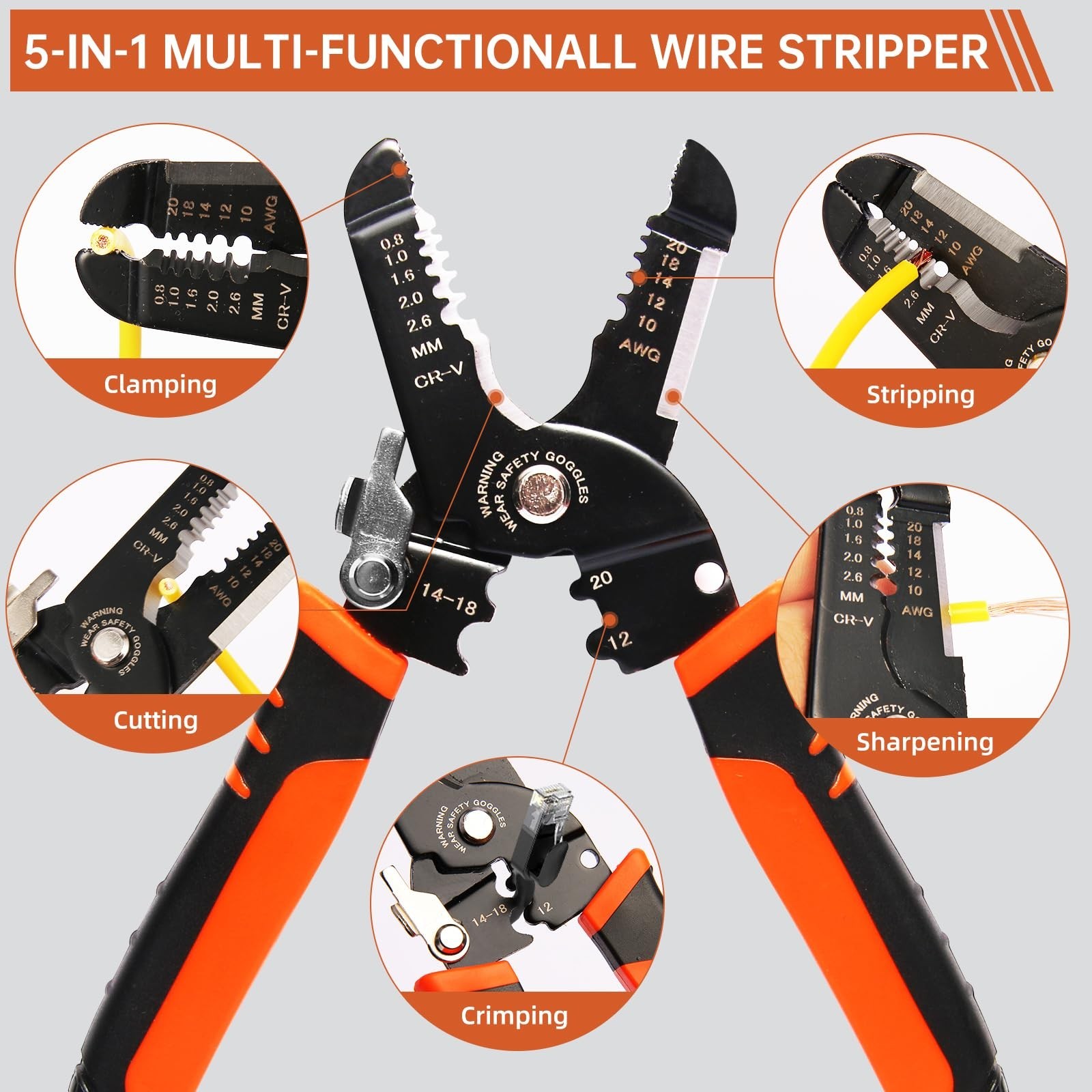 Wire Stripper, 3-rd Generation Wire Strippers or Crimping Tool, 5-IN-1 Wire C...