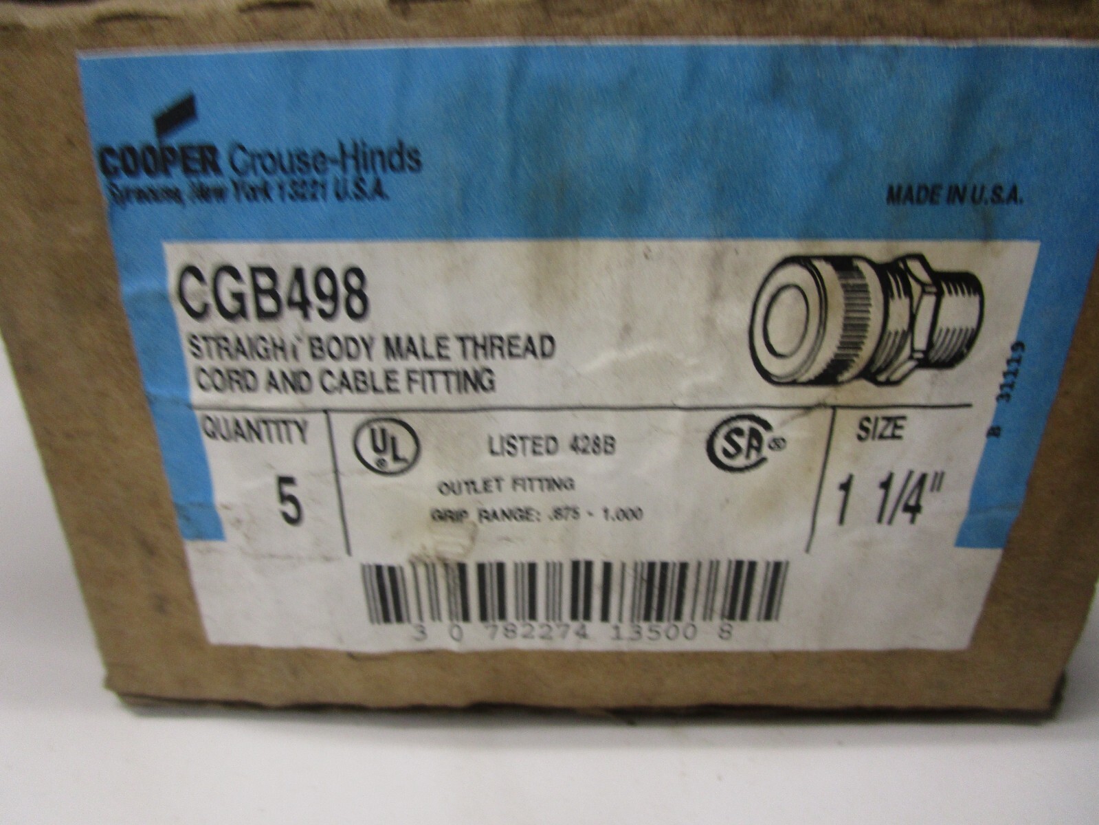 (2) EATON CROUSE HINDS CG B498 (NEW OPEN BOX). CORD GRIP. COMPRESSION CONNECTOR.