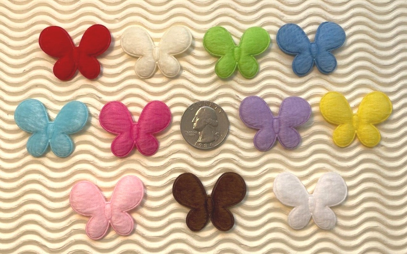 60pc-110pc x (1 3/8") x Padded Furry Felt Butterfly Appliques Summer Craft ST339