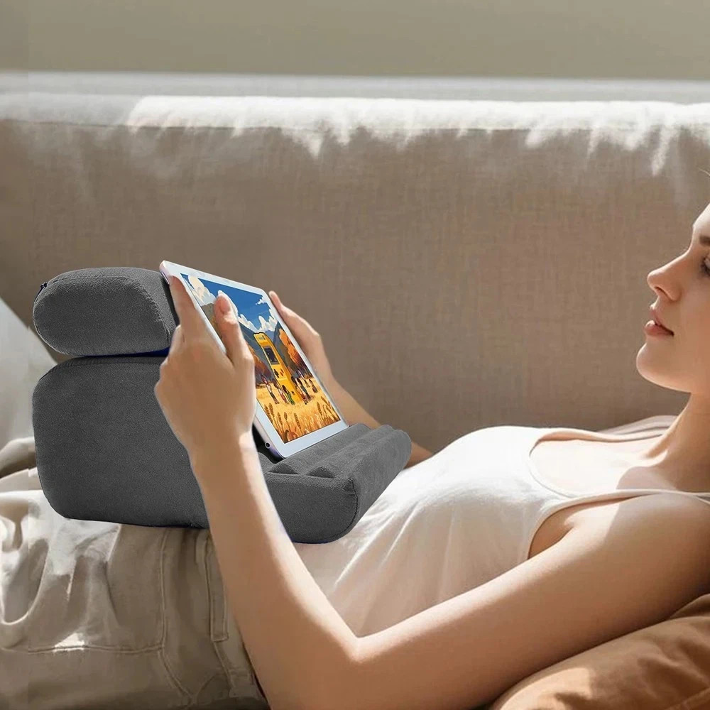 1 pc Tablet Pillow Holder Foldable iPad Stand for Lap Bed Desk with Pocket