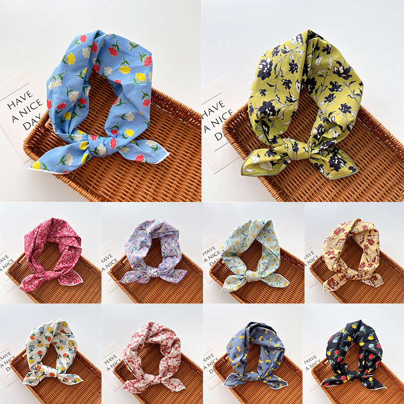 Cotton  Scarf Floral Print Small Shawl Square Scarf Headscarf Bandanas K ๑