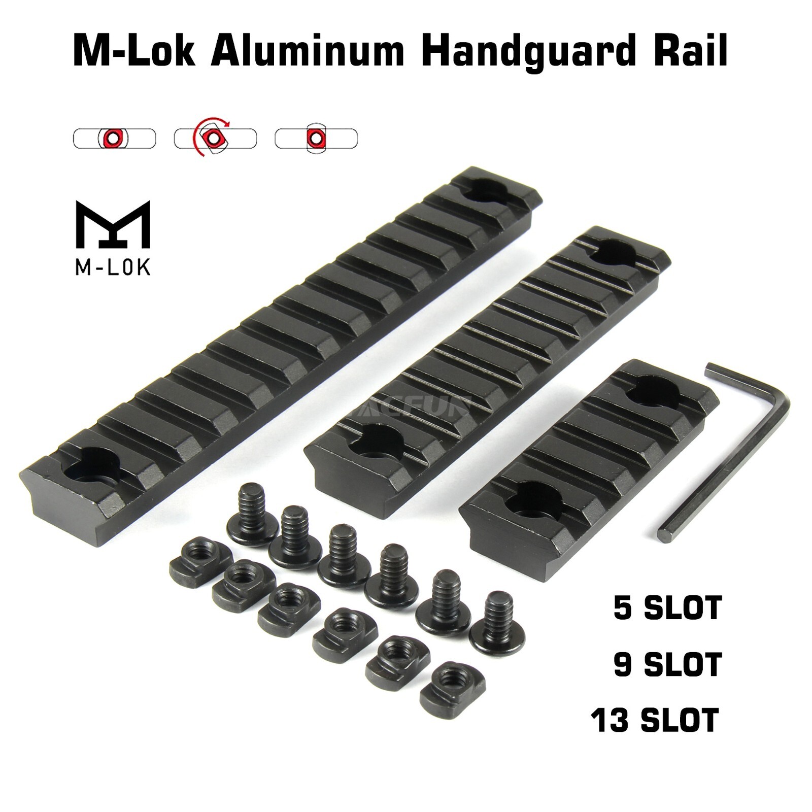 3 PACK M-Lok Lightweight ALUMINUM Rail Mount MLOK Section 5 9 13 Slot