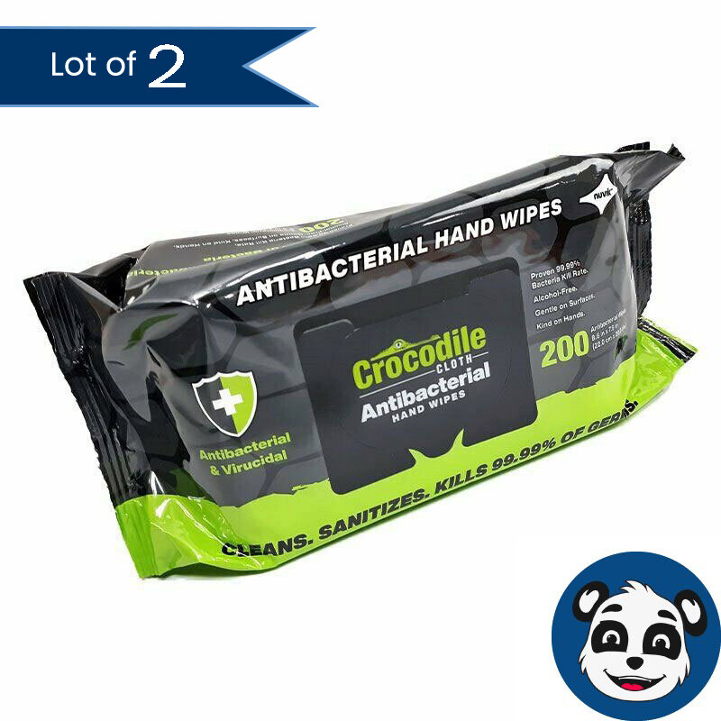 Lot of 2 CROCODILE CLOTH 8.7X8in. Anti-Bacterial Hand Wipes Cloths, 200 Wipes...