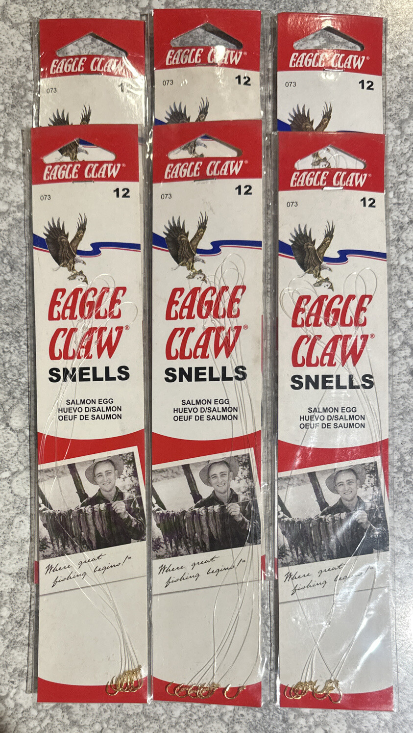 6 Packs Eagle Claw Salmon Egg Snells Size 12