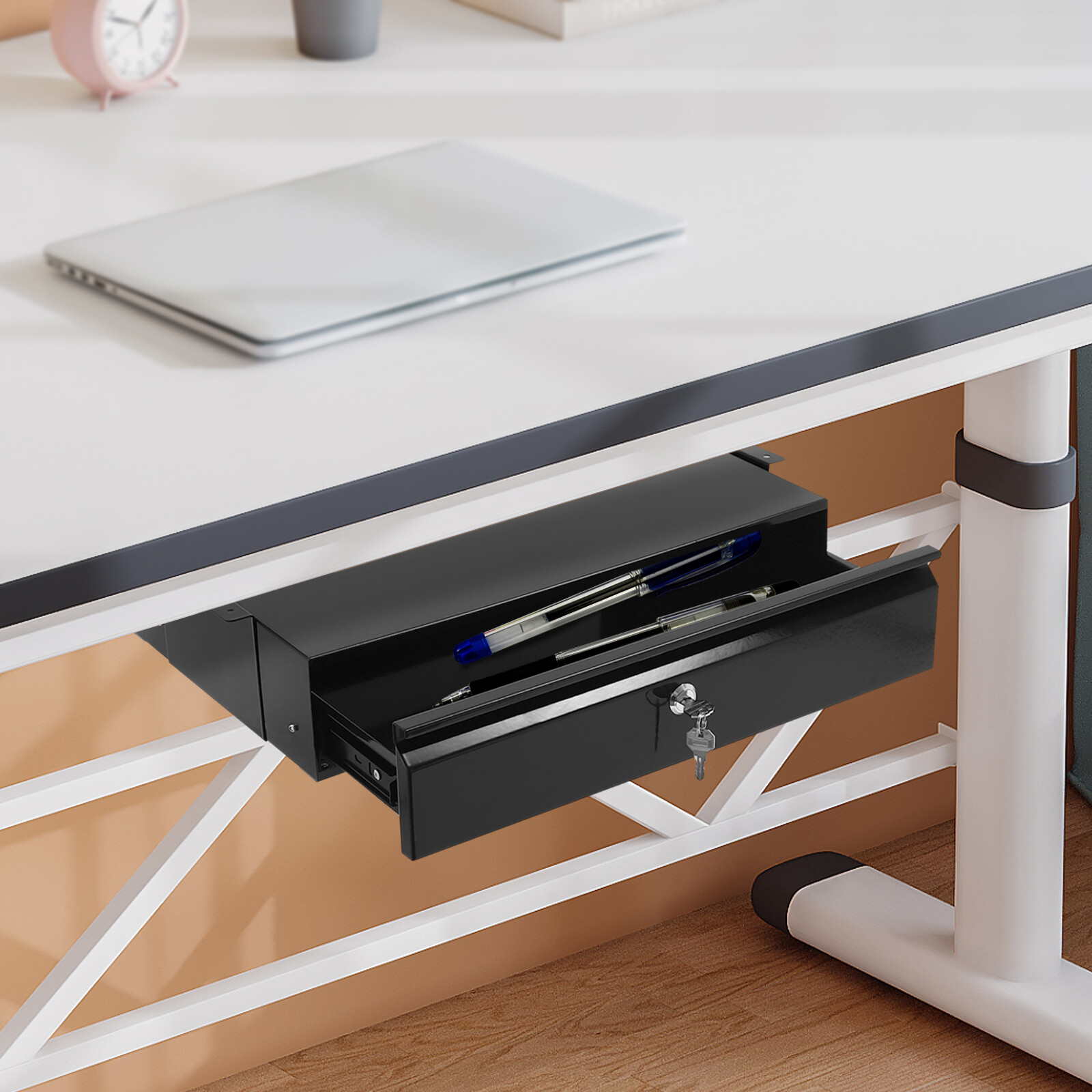 Under-Desk Slide-Out Lockable Drawer Black 45 × 31 × 9.9 cm