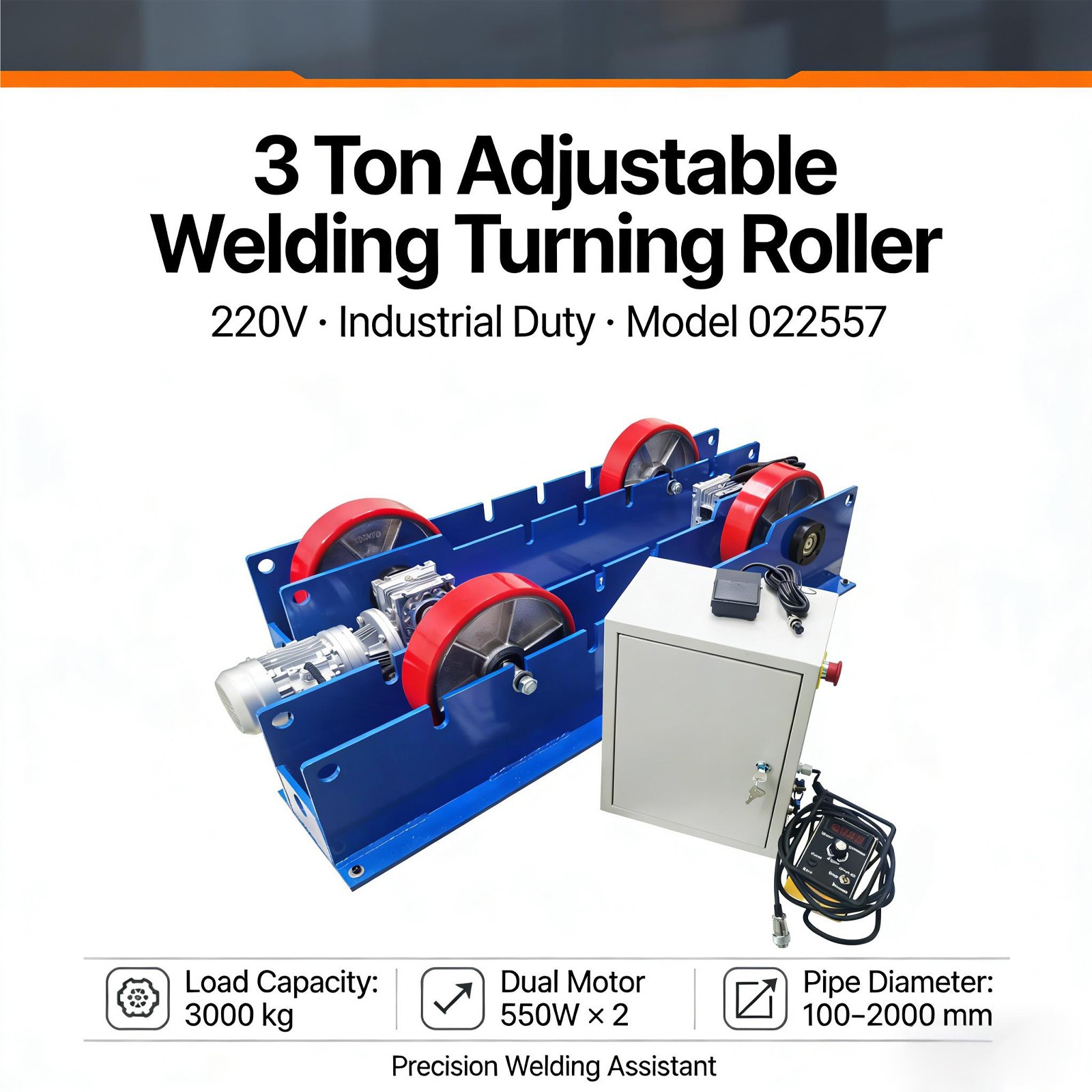 Heavy Duty 3-Ton Adjustable Welding Roller Stand Dual Motor Pipes & Arc Welding
