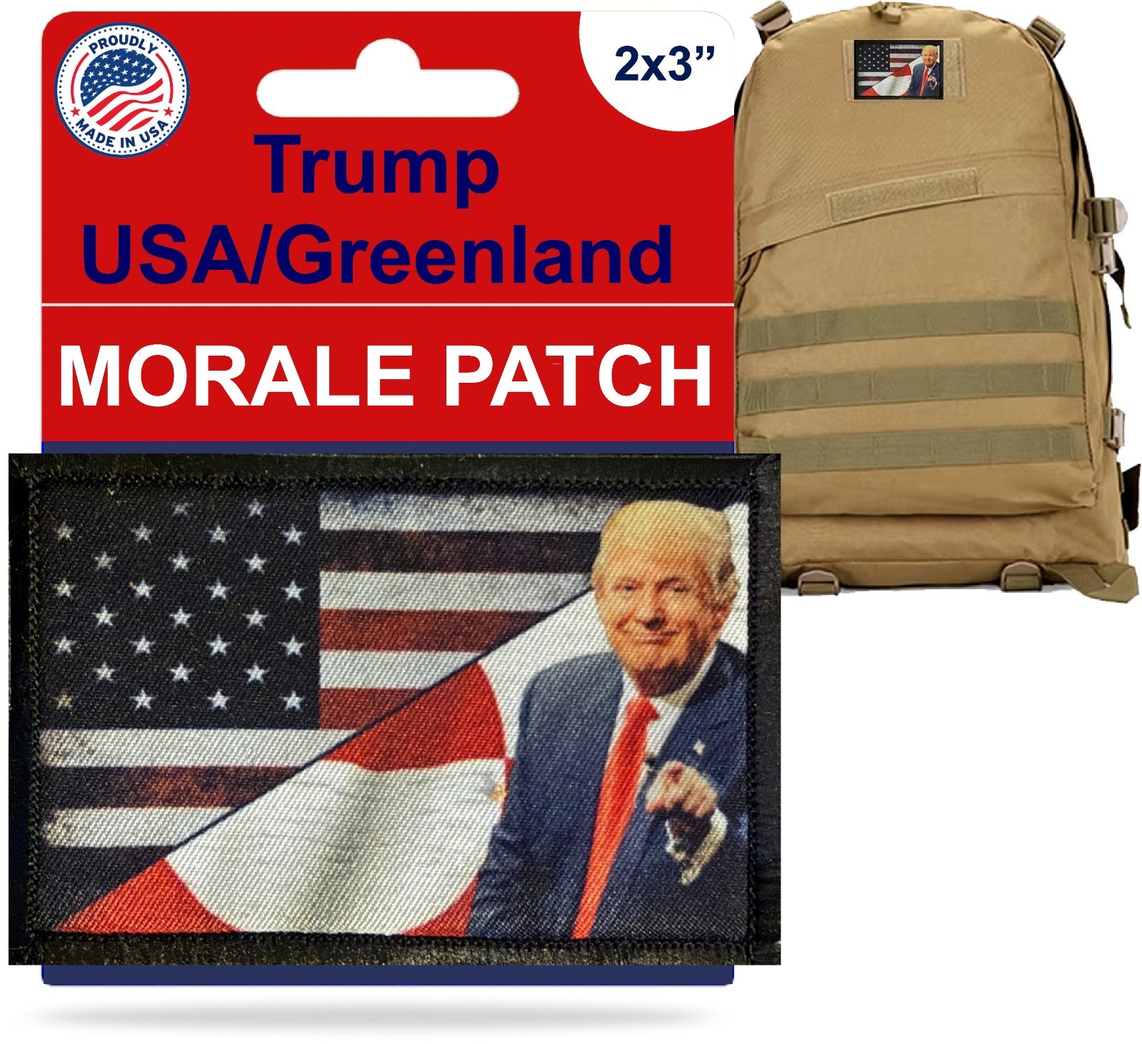 Trump Greenland / USA Flag Morale Patch  Made in the USA 2x3 Hook and Loop