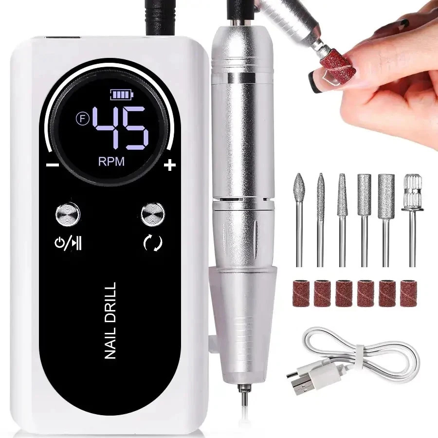 Nail Drill Machine Rechargeable Low Noise Sander for Manicure Salon  45000 RPM