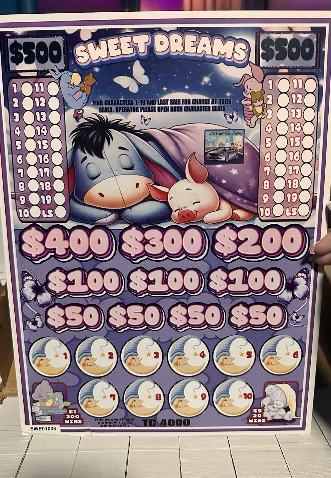 SWEET SCOOPS 1 POINT/225P 750 PULL TABS HARD CARD TICKETS WINDOWS SEAL BAR GAME
