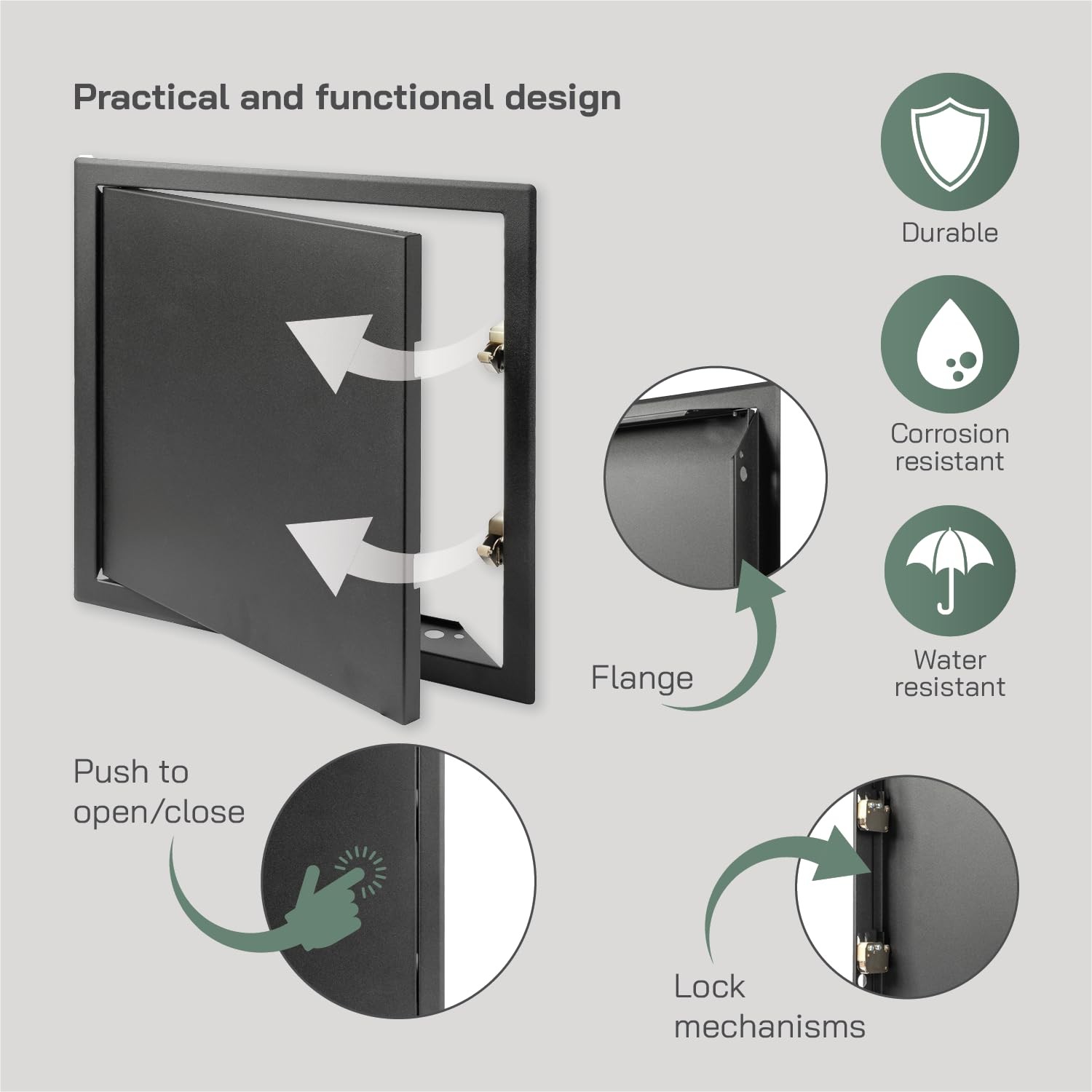Vent Systems 12'' x 12'' Inch Anthracite Metal Access Panel with Click Functi...