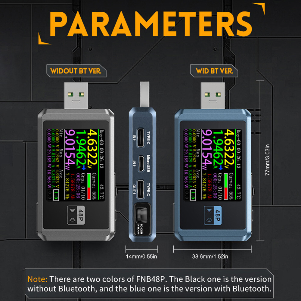 FNB48P Bluetooth USB Tester Voltmeter Ammeter Type-C Charge Detection Trigger US
