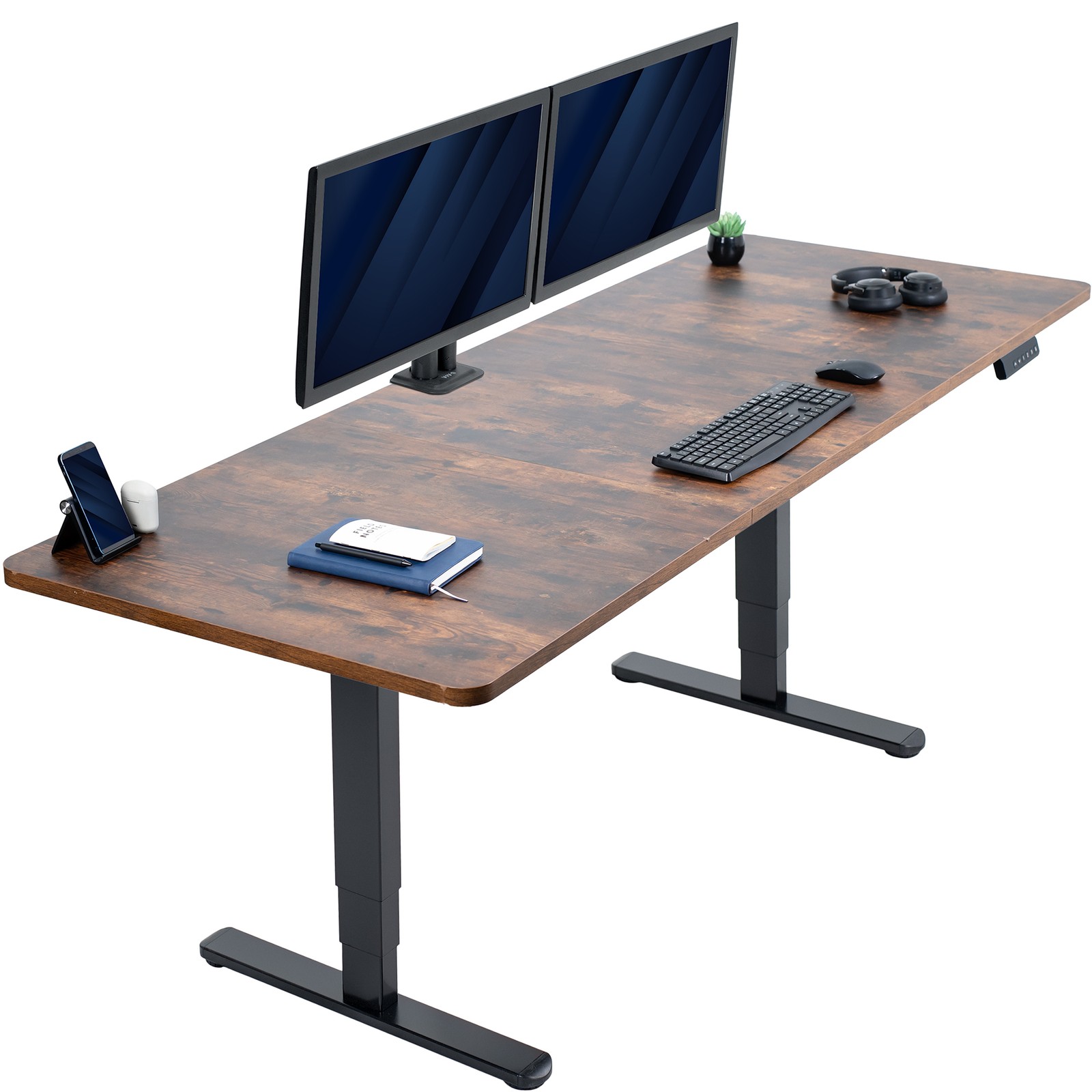 VIVO Electric 83” x 30” Stand Up Desk, Vintage Brown Table Top, Black Frame