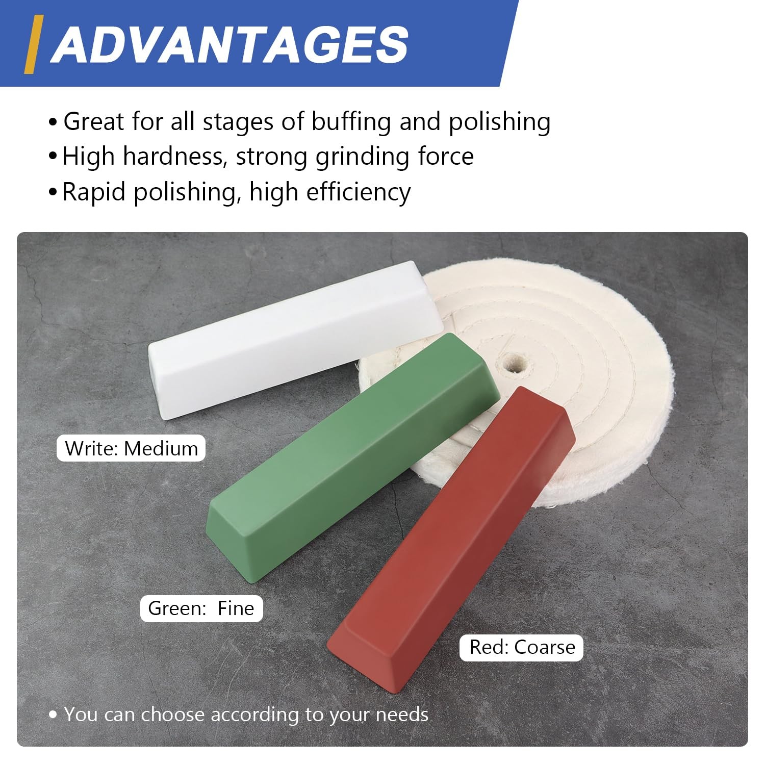 SCOTTCHEN Buffing Polishing 48 Oz. - Green Fine/White Medium/Red Coarse