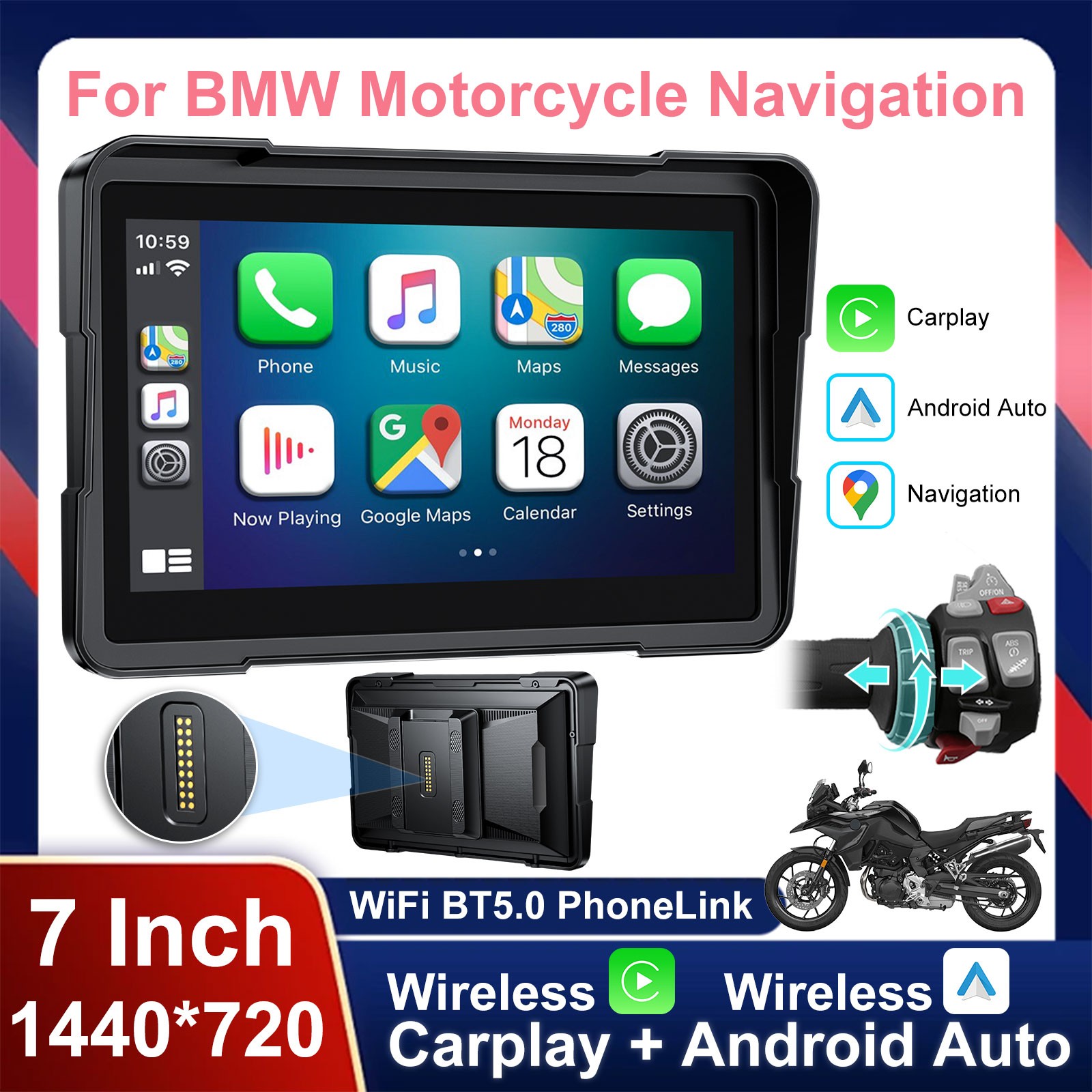 7 Inch Motorcycle CarPlay GPS Music Sharing for BMW R1200GS / R1250GS / S1000XR