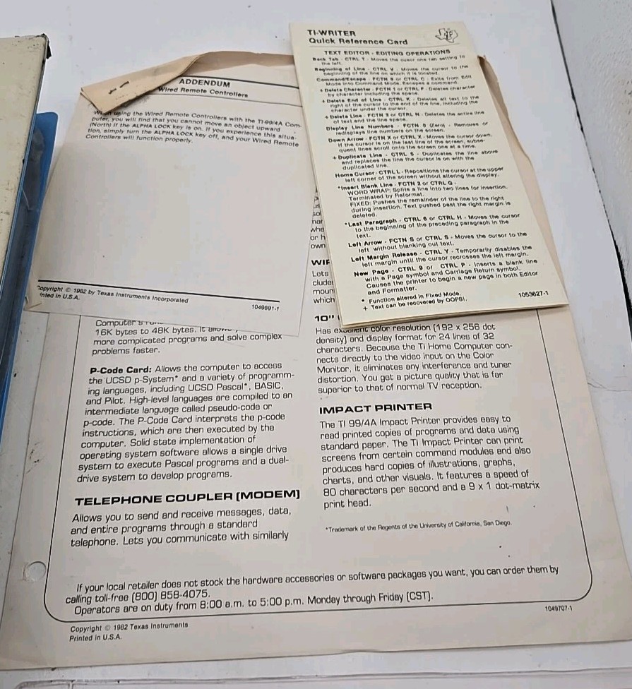 Texas Instruments Home Computer Binder TI-WRITER/WORD PROCESSOR TI-99/4A (22)