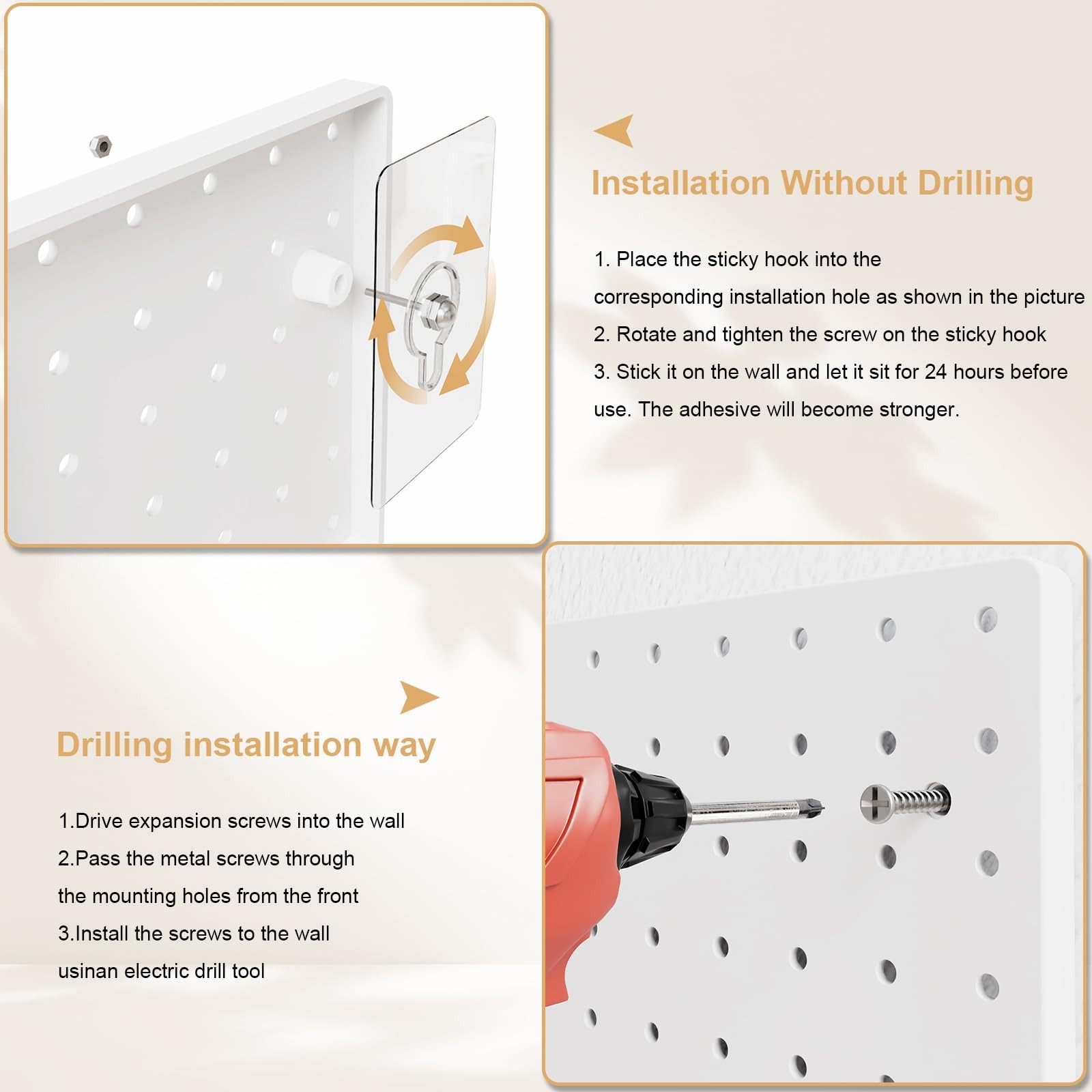 Peg Board with Hooks, Plastic Pegboard Kit with 4 White Pegboards and , Peg B...