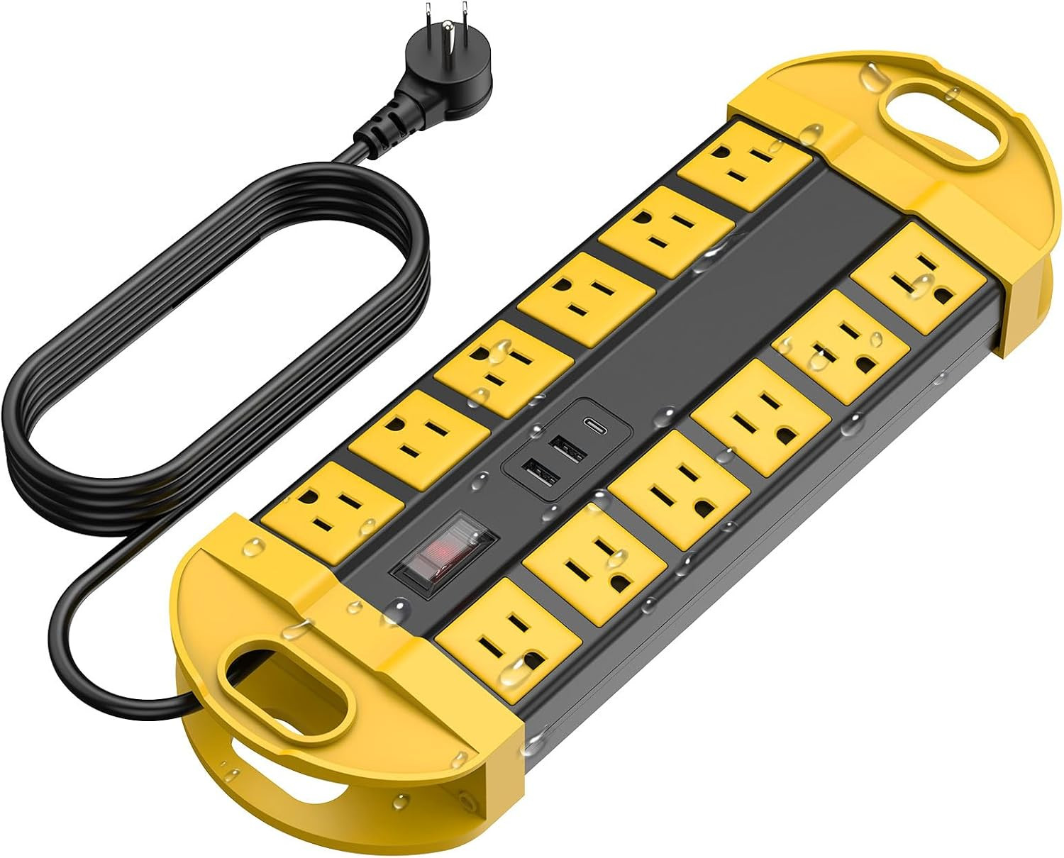 6 FT Extension Cord Outdoor Power Strip Weatherproof with 12 Plug W/ USB C Port