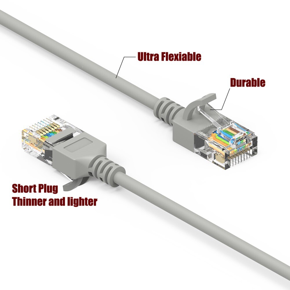7FT Cat6A RJ45 Slim Ethernet LAN Network Patch Cable UTP Gold 28AWG Copper Gray