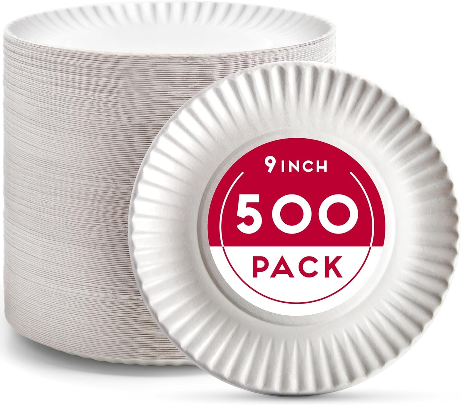 9-Inch Disposable Paper Plates - 500 Count - Bulk Pack of Uncoated Paper Plates
