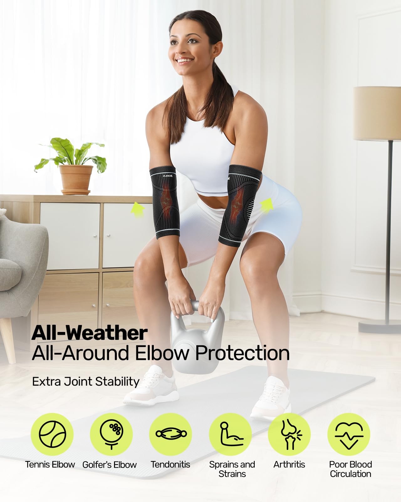 Elbow Compression Sleeve 2 Pack, High Elastic Elbow Brace for Tendonitis and ...