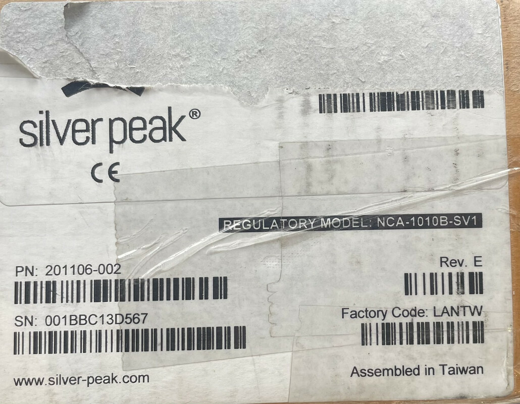 SILVER PEAK NCA-1010B-SV1 EDGECONNECT SD-WAN NETWORK APPLIANCE 201106-002