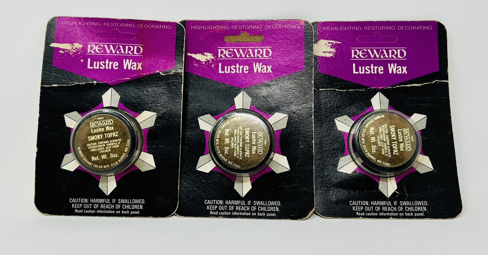 Vintage Lustre Wax Set of 3 Smoky Topaz Reward Brand NOS