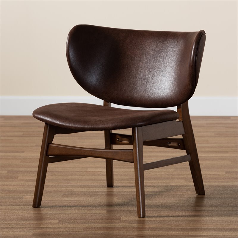 Bowery Hill 16.1" Mid-Century Wood/Faux Leather Accent Chair in Walnut Brown