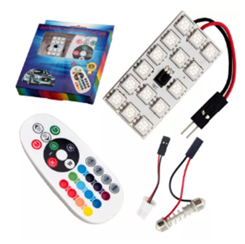 2x RGB LED Bulbs Panel 15-SMD 5050 8 Color Remote Dome Light Map License Plate