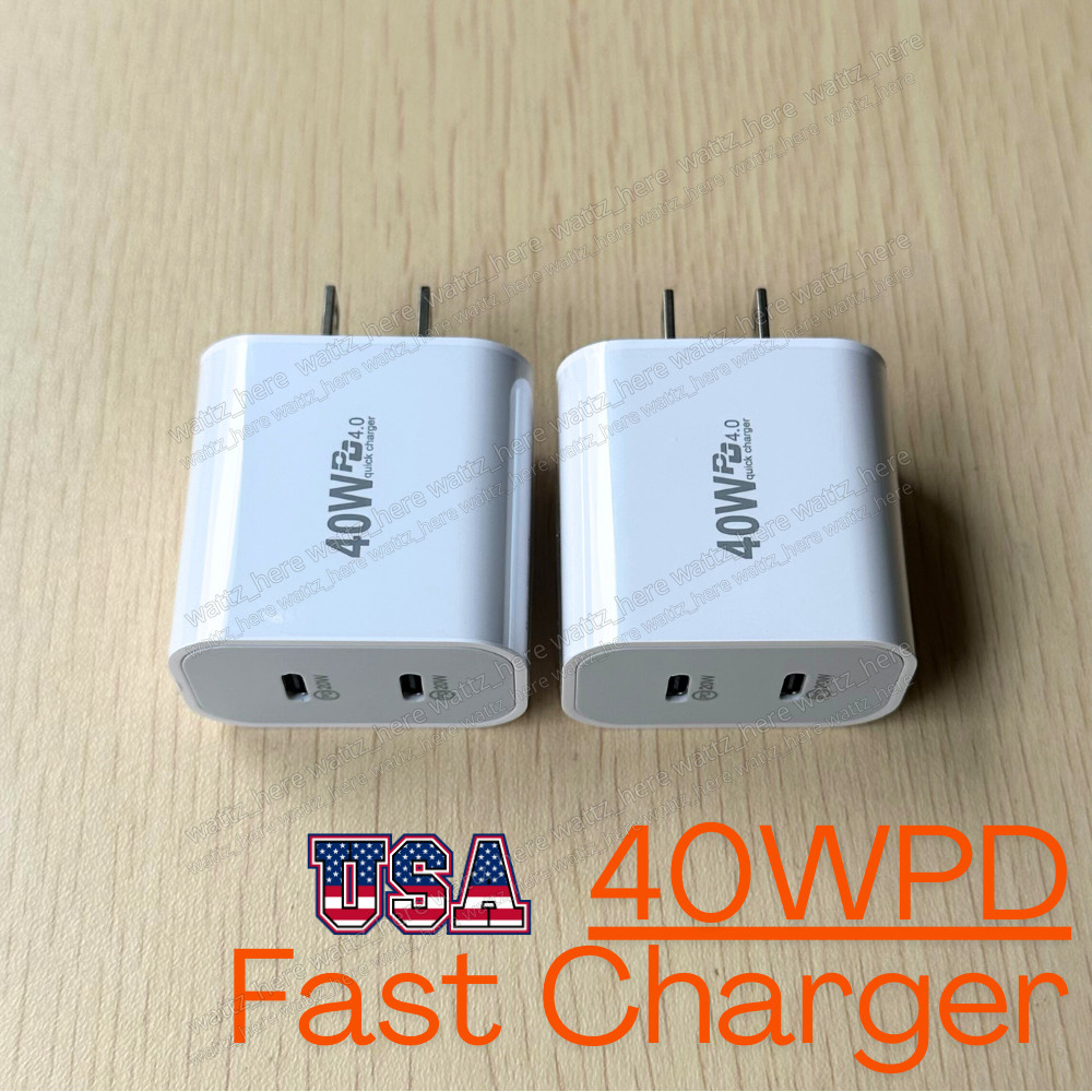 40W Dual PD Fast Charger Block USB Type C Wall Power Adapter For iPhone 15 14 13